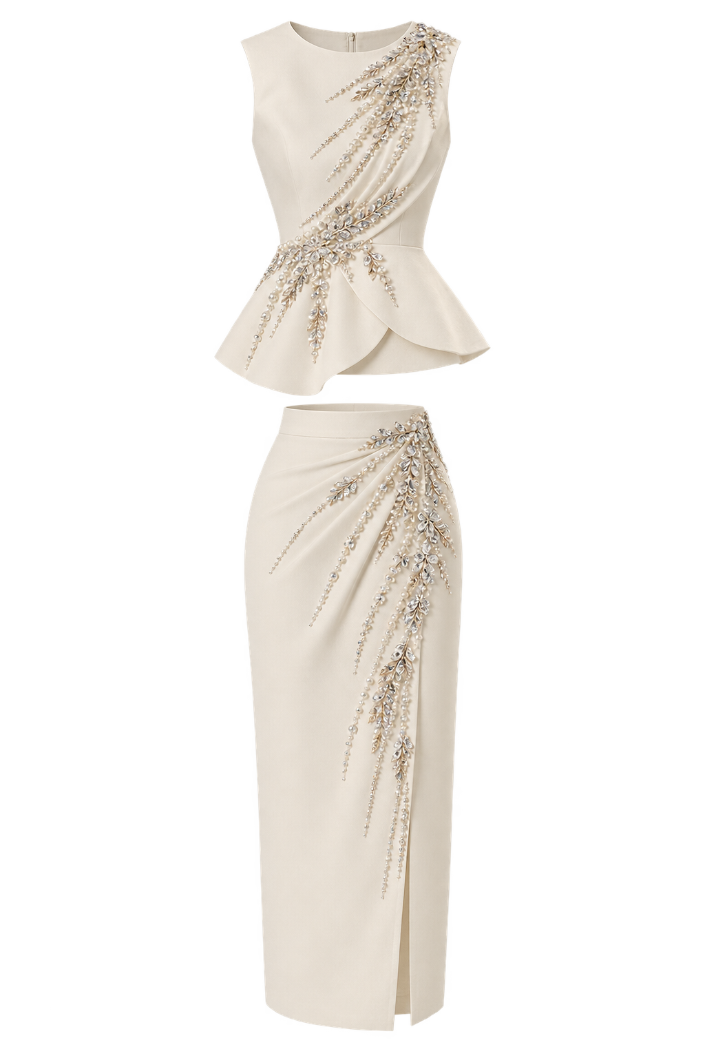 AI placeholder: ivory crystal-embellished women’s coordinated set