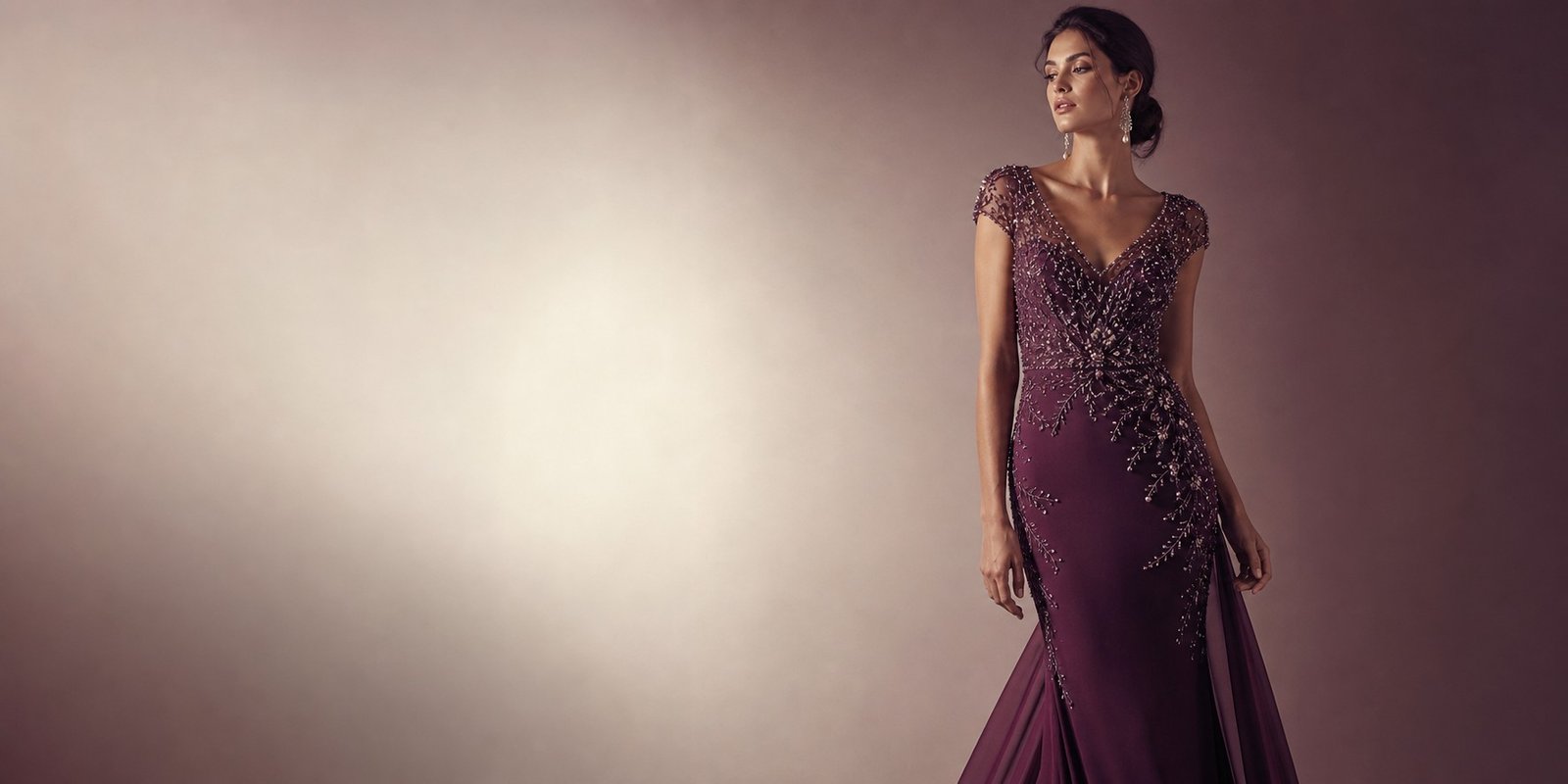 AI placeholder: premium custom plum crystal-beaded evening dress
