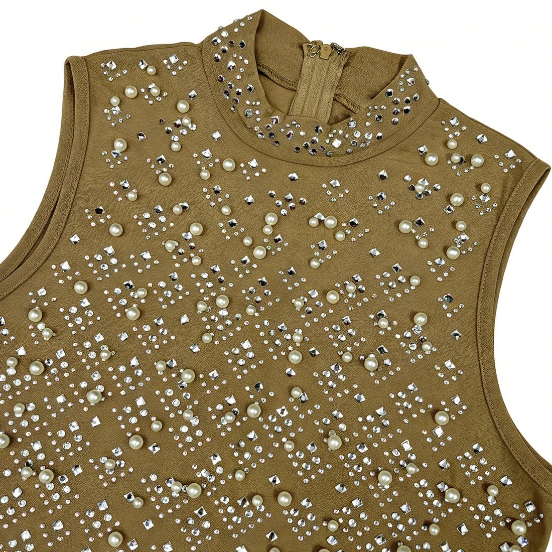 Close-up of crystal bead placement